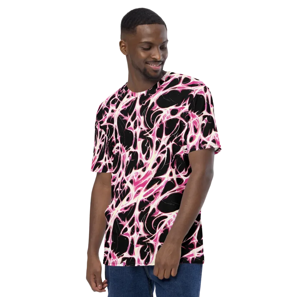 Fuchsia Fracture on Men's Crew Neck T-Shirt — Left