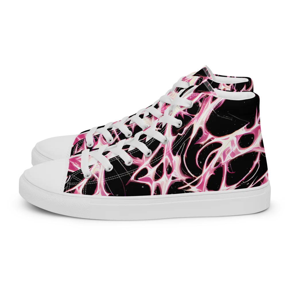 Fuchsia Fracture on Men's High Top Canvas Shoes — Left