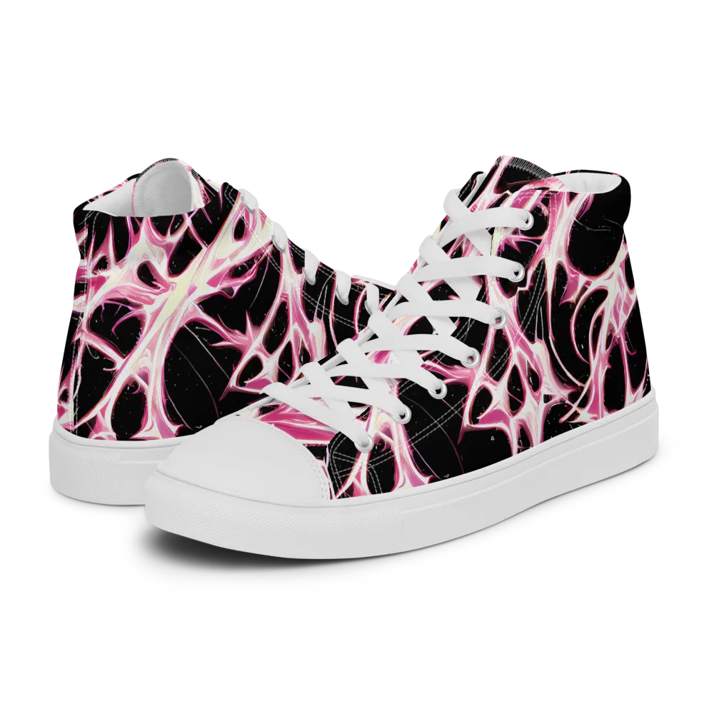 Fuchsia Fracture on Men's High Top Canvas Shoes — Left