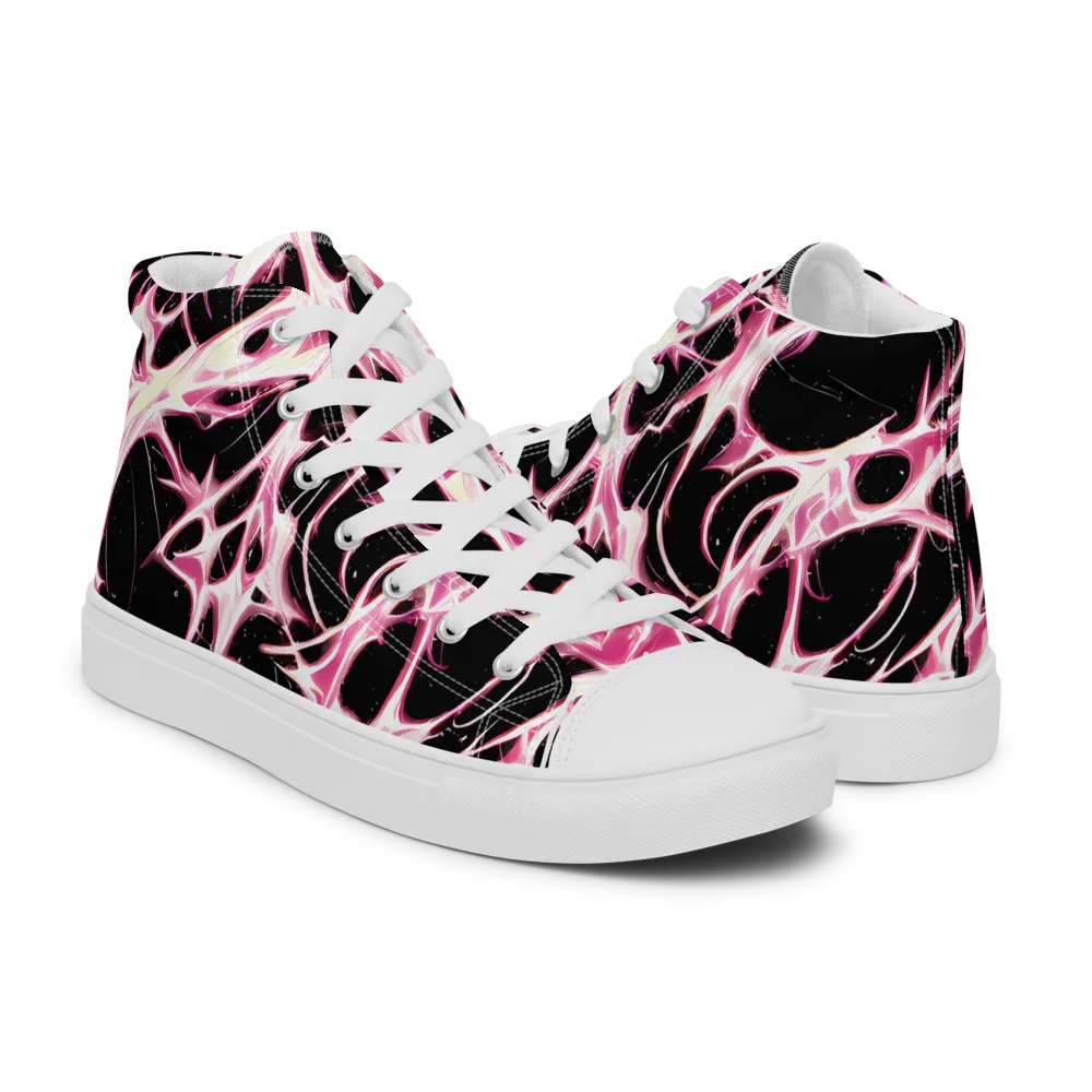 Fuchsia Fracture on Men's High Top Canvas Shoes — Right