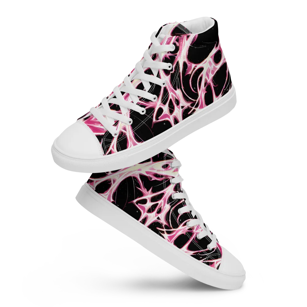 Fuchsia Fracture on Men's High Top Canvas Shoes — Front