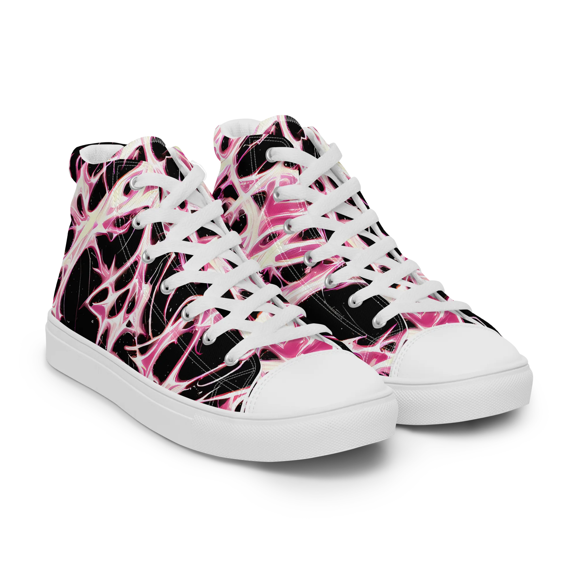 Fuchsia Fracture on Women's High Top Canvas Shoes — Right Front