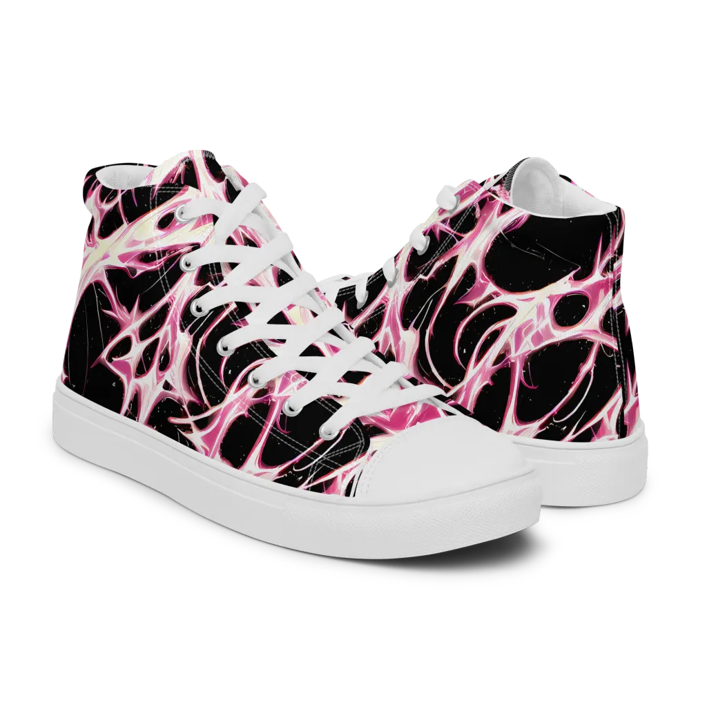 Fuchsia Fracture on Women's High Top Canvas Shoes — Right