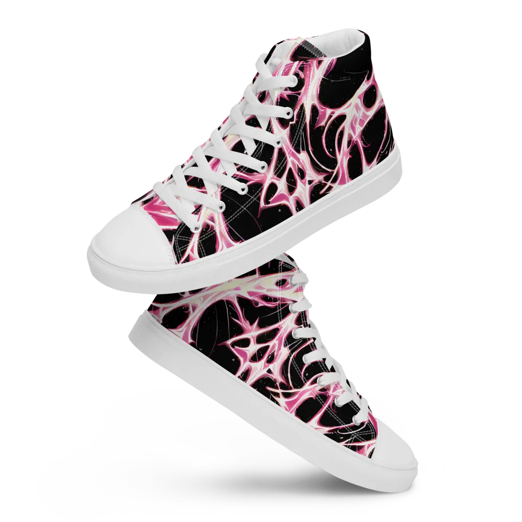 Fuchsia Fracture on Women's High Top Canvas Shoes — Front