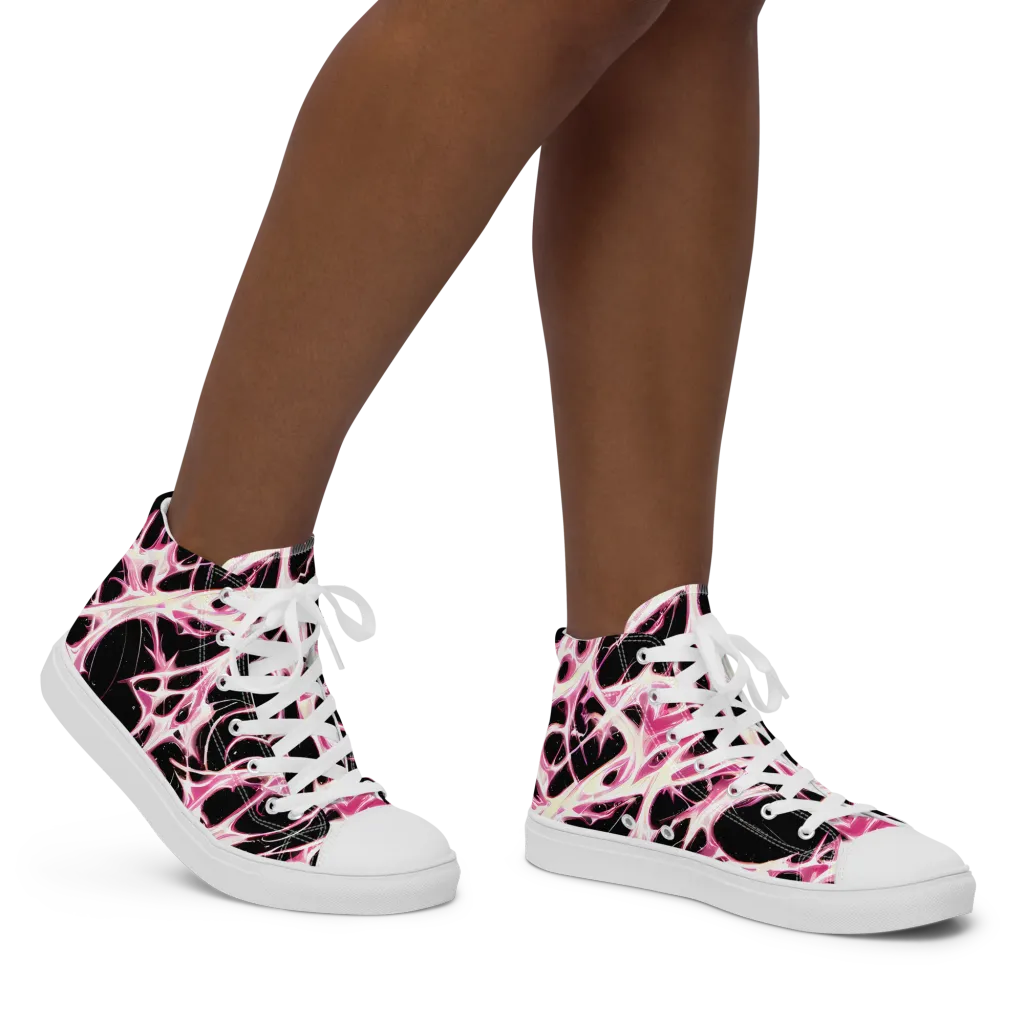 Fuchsia Fracture on Women's High Top Canvas Shoes — Right
