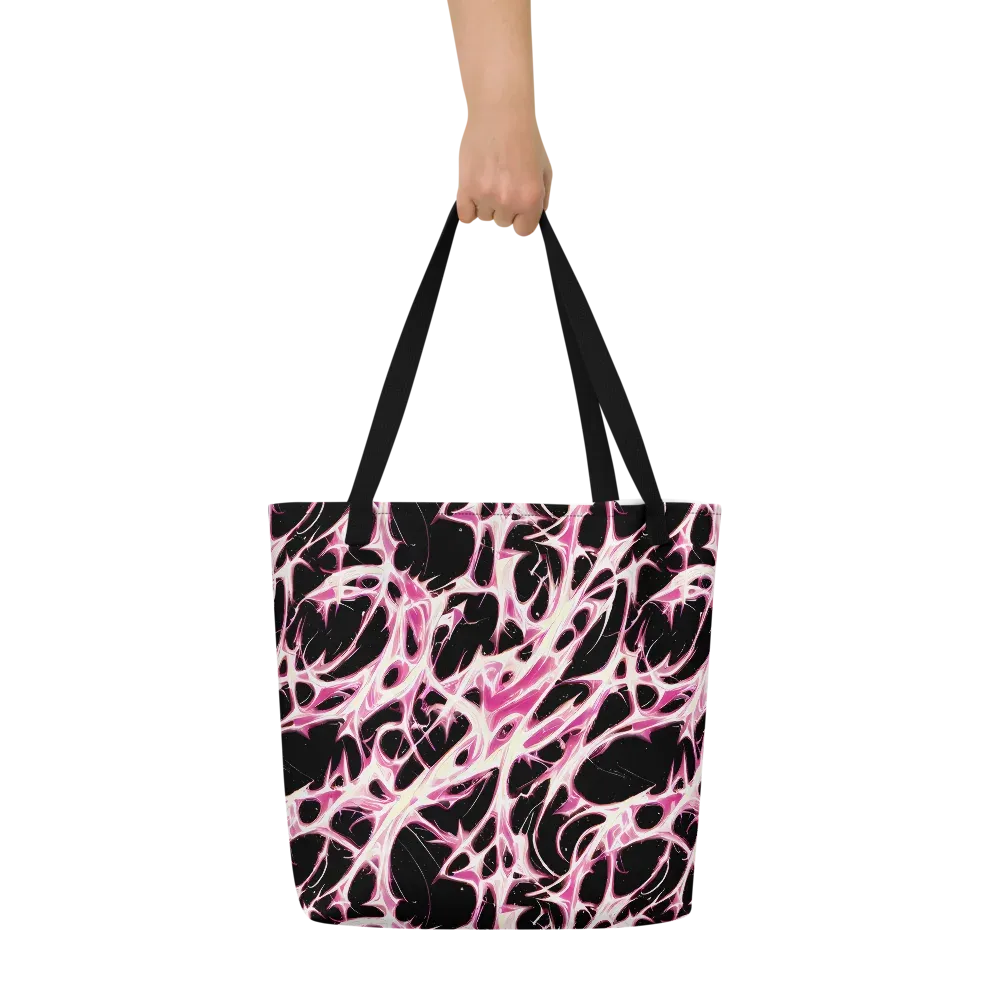 Fuchsia Fracture on Large Tote Bag W/ Pocket — Front