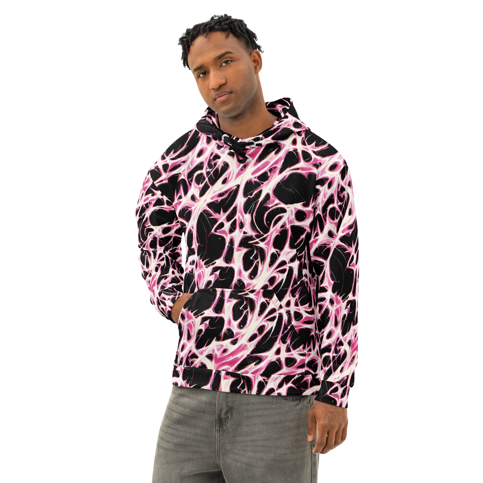 Fuchsia Fracture on Cotton Hoodie — Left Front