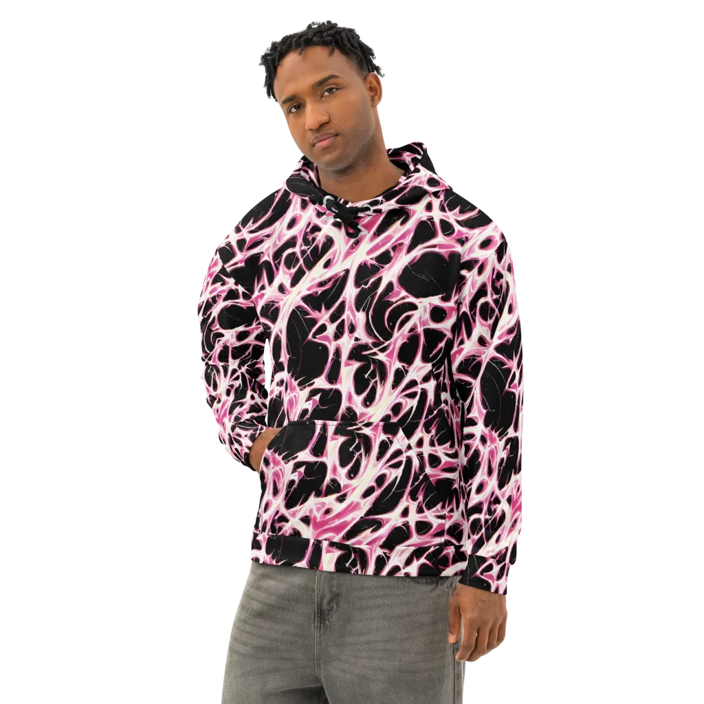 Fuchsia Fracture on Cotton Hoodie — Left Front