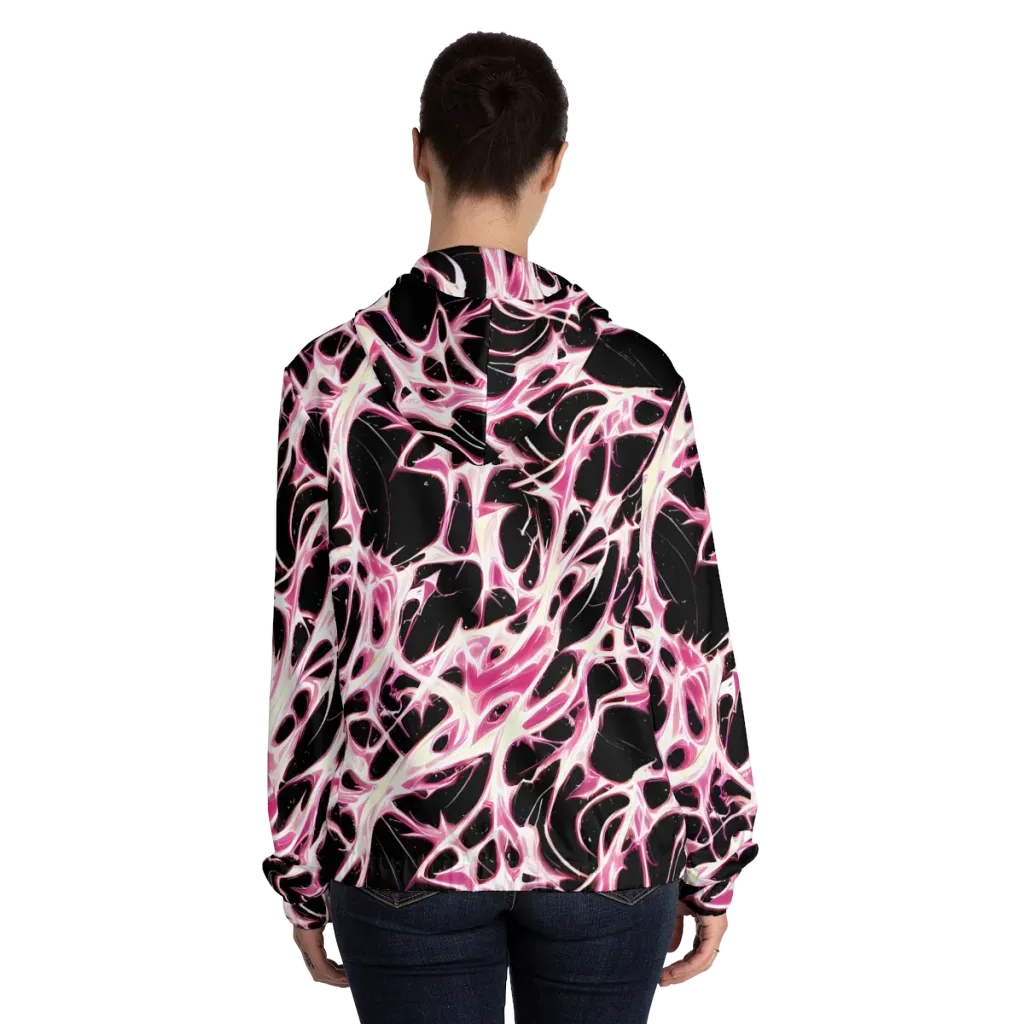 Fuchsia Fracture on Women's Full-Zip Hoodie — Back On Person