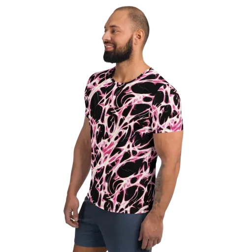 Fuchsia Fracture on a Men's Athletic T-Shirt