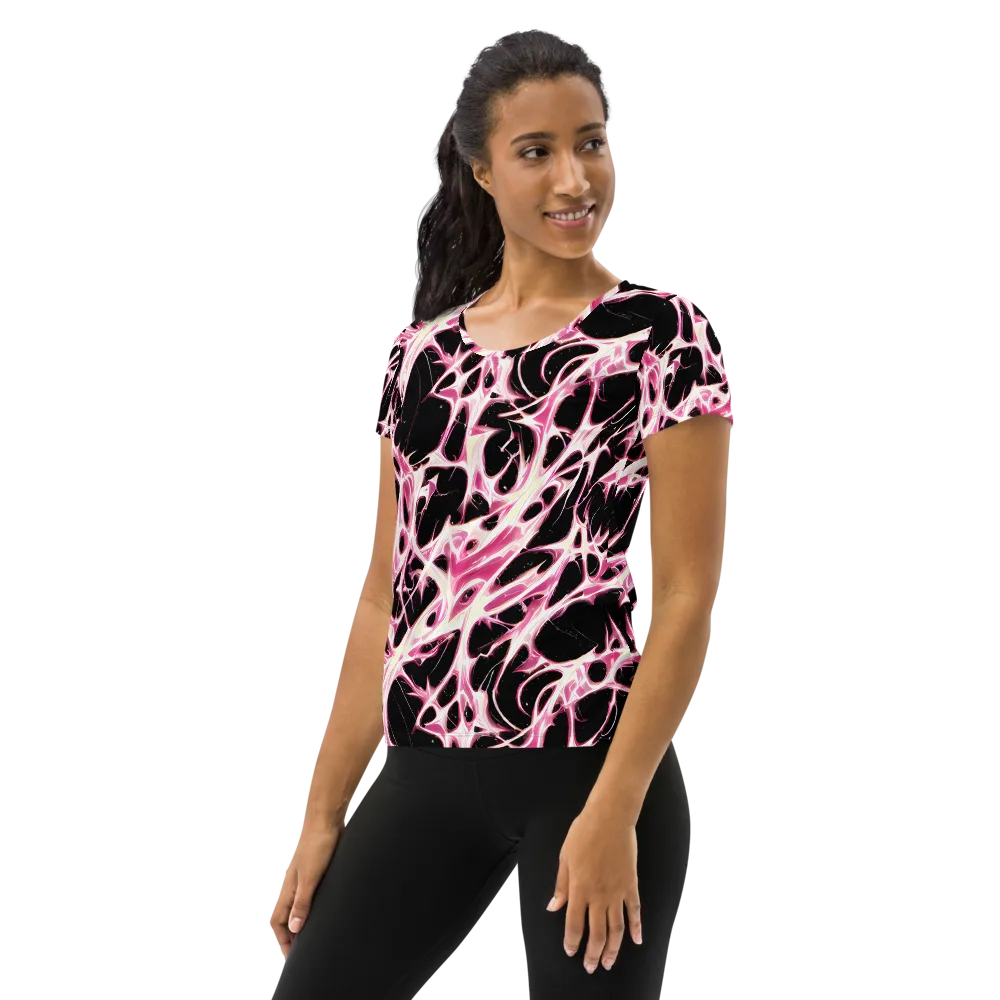 Fuchsia Fracture on Women's Athletic T-Shirt — Left