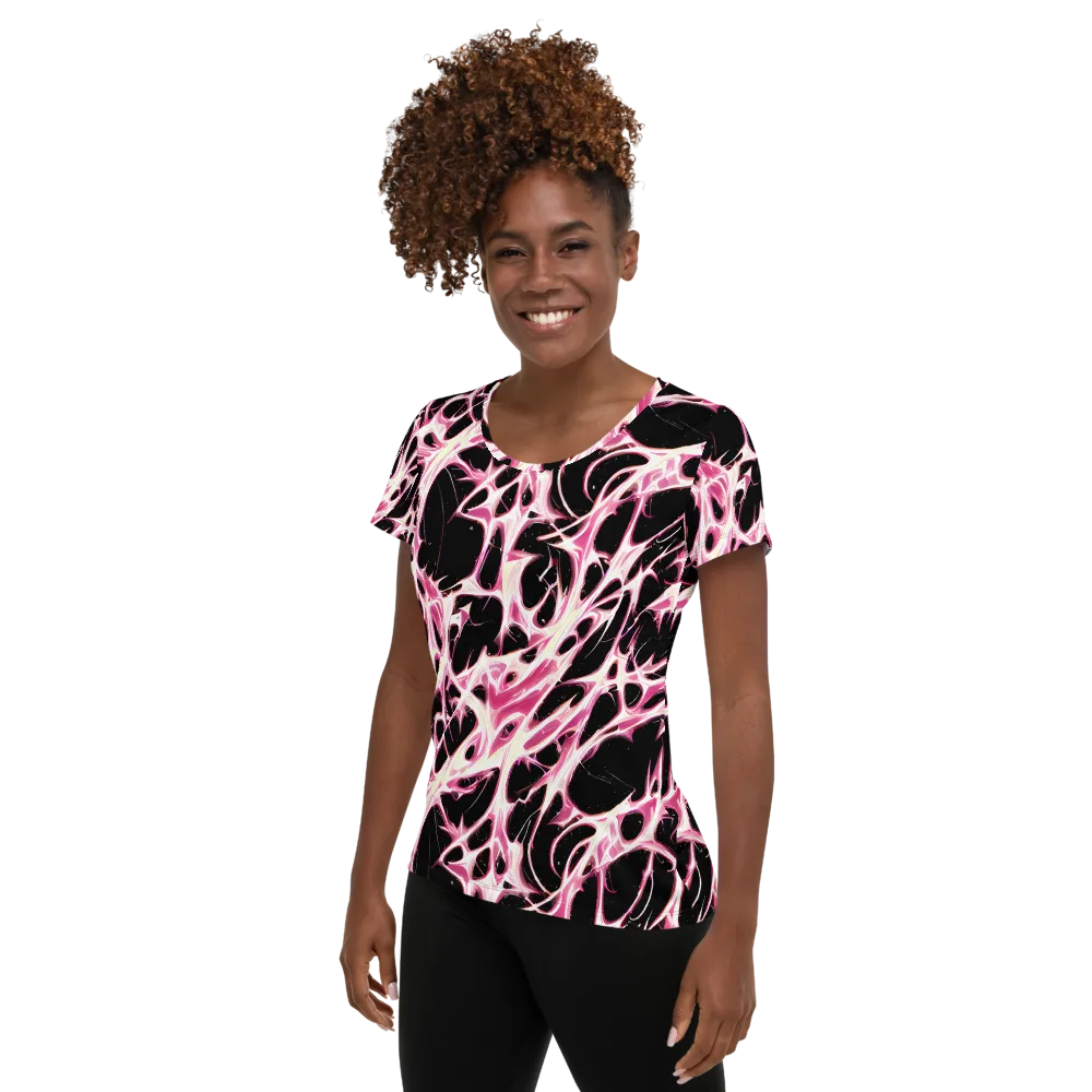 Fuchsia Fracture on Women's Athletic T-Shirt — Left