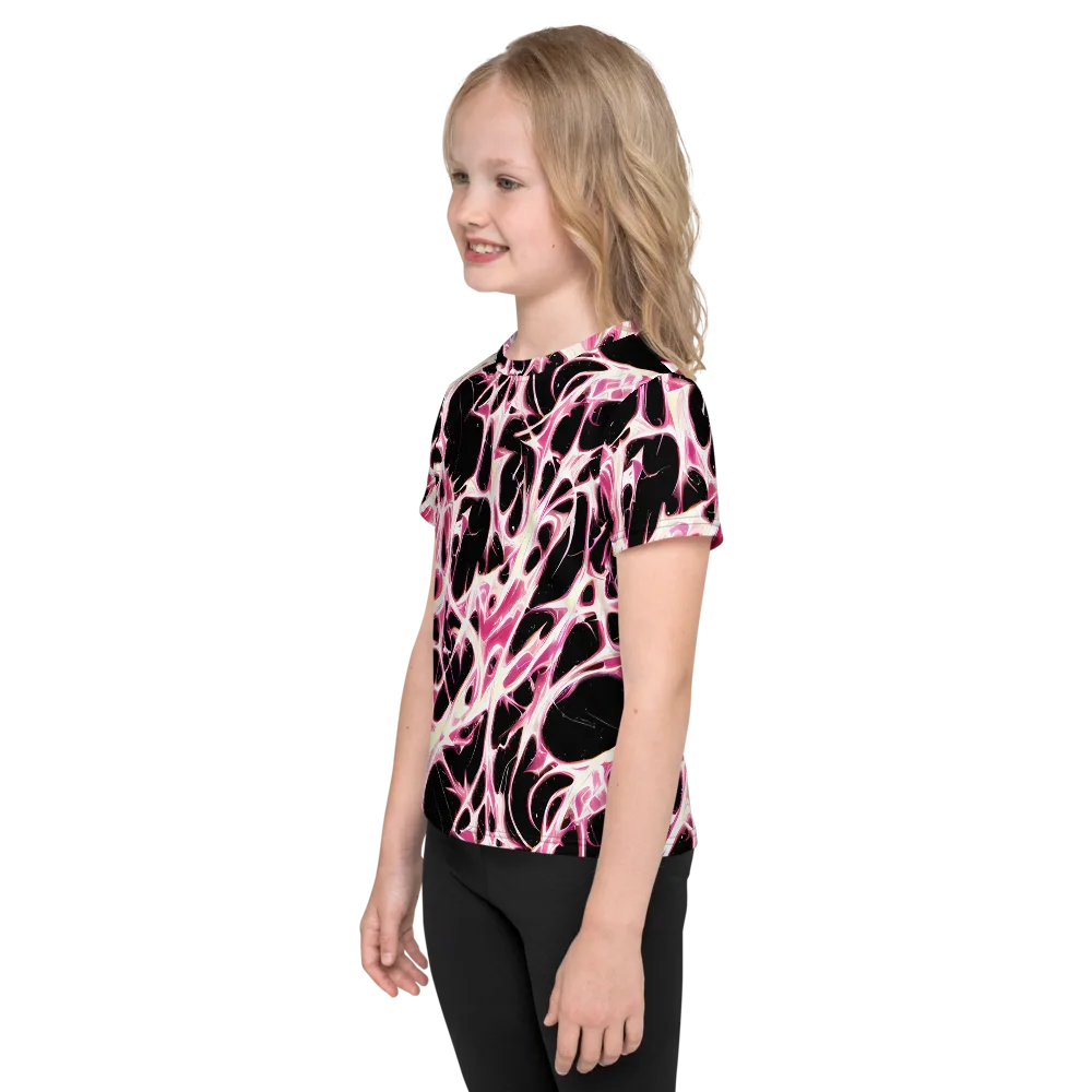Fuchsia Fracture on Kids Crew Neck T-Shirt — Left