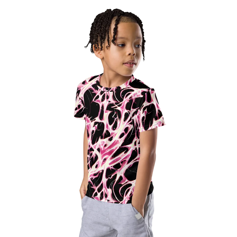 Fuchsia Fracture on Kids Crew Neck T-Shirt — Left Front