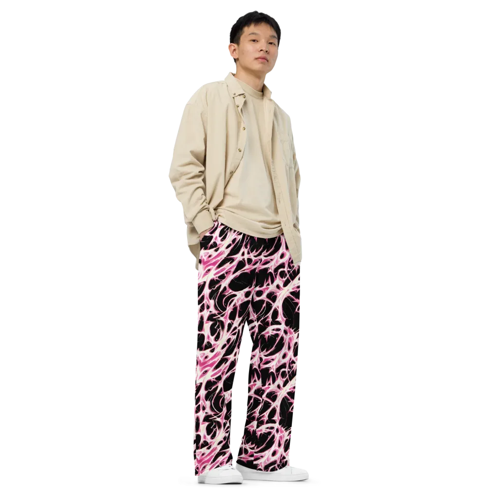 Fuchsia Fracture on Wide-Leg Pants — Right Front