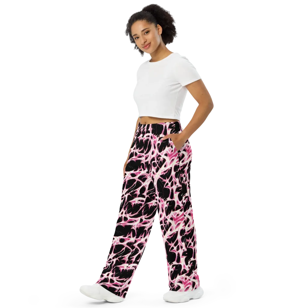 Fuchsia Fracture on Wide-Leg Pants — Left Front