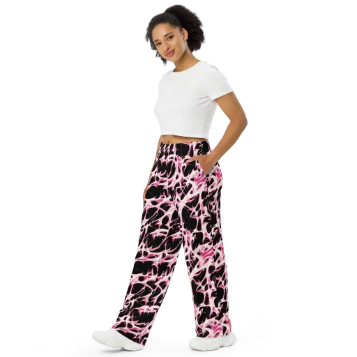 Fuchsia Fracture on a Wide-Leg Pants