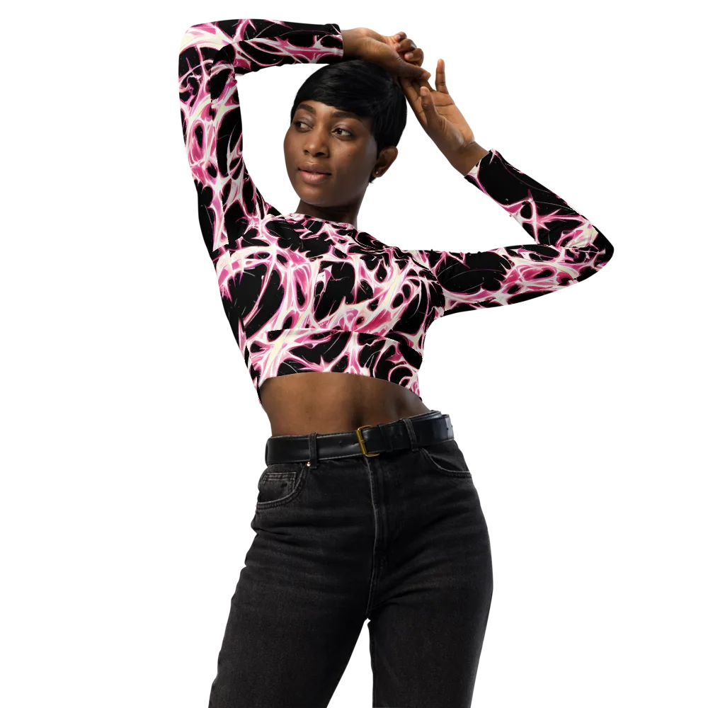 Fuchsia Fracture on Long Sleeve Crop Top — Front