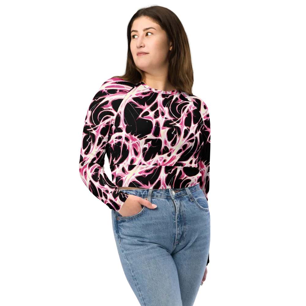 Fuchsia Fracture on Long Sleeve Crop Top — Front