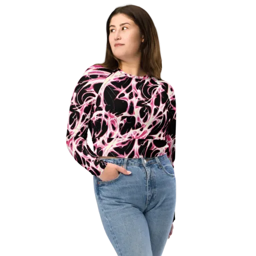 Fuchsia Fracture on a Long Sleeve Crop Top
