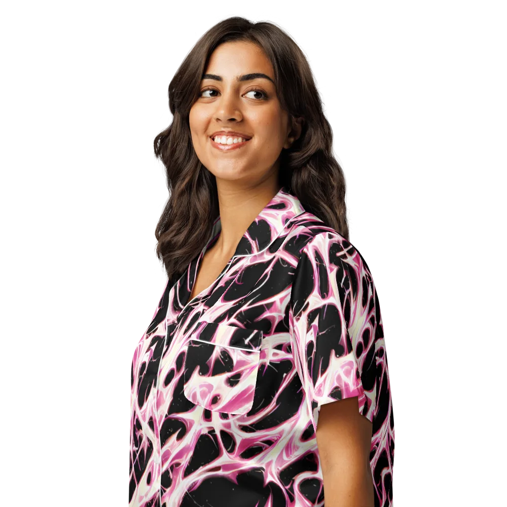 Fuchsia Fracture on Women's Short Sleeve Pajama Top — Left Front