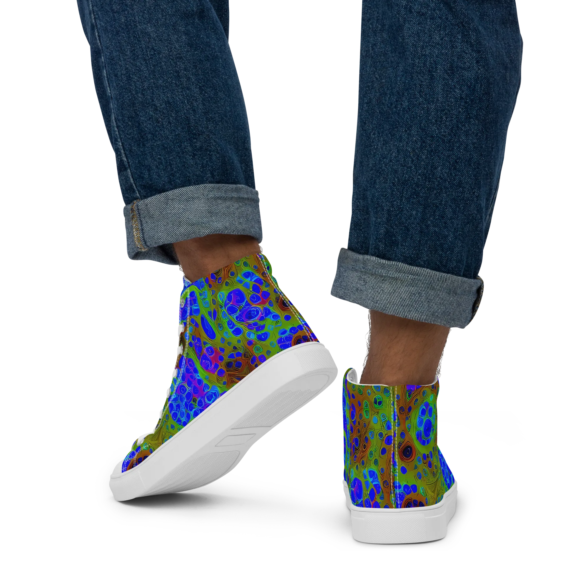 Lime Lucid on Men's High Top Canvas Shoes — Back