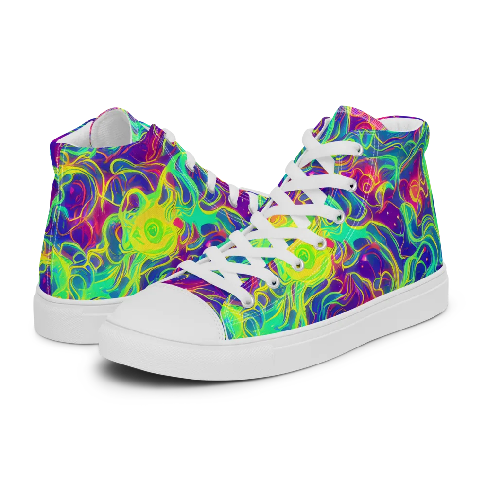 Ultraviolet Reverie on Men's High Top Canvas Shoes — Left