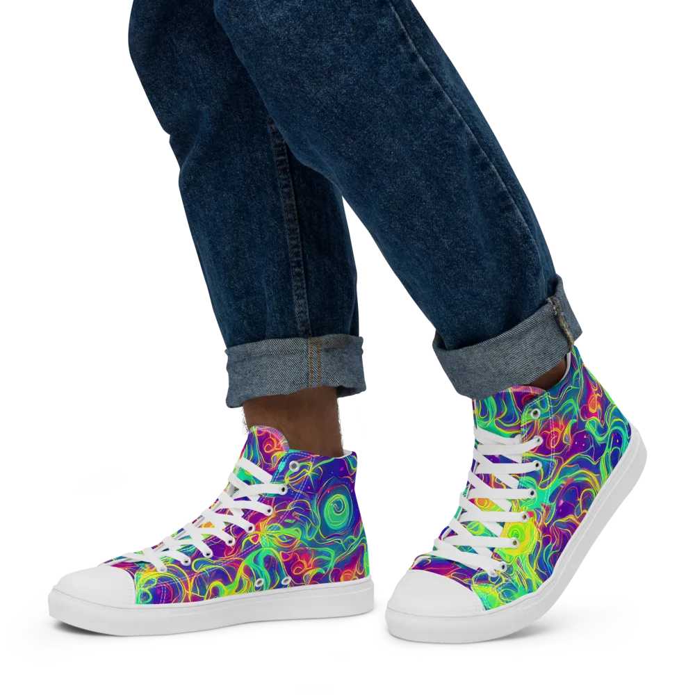 Ultraviolet Reverie on Men's High Top Canvas Shoes — Left