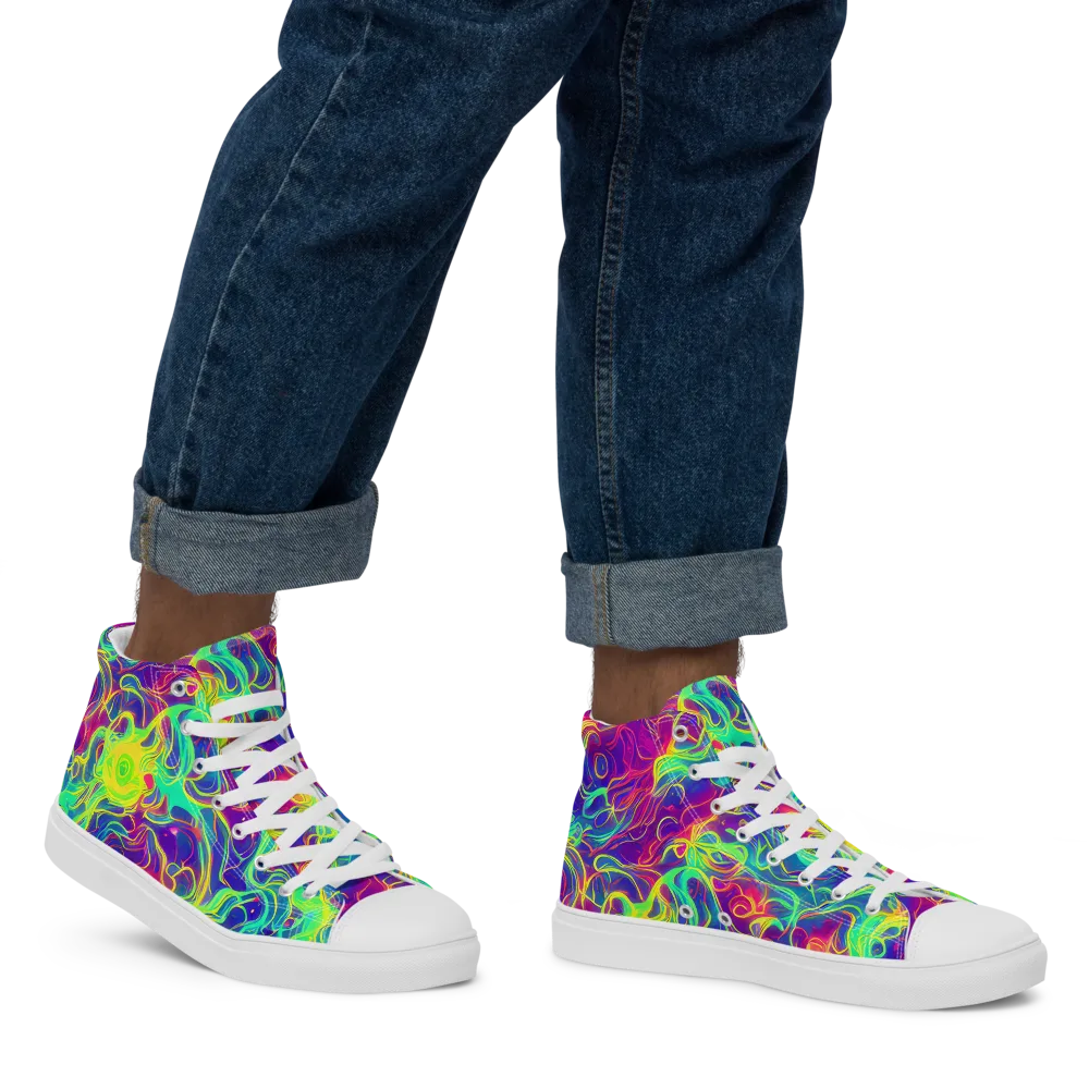 Ultraviolet Reverie on Men's High Top Canvas Shoes — Right