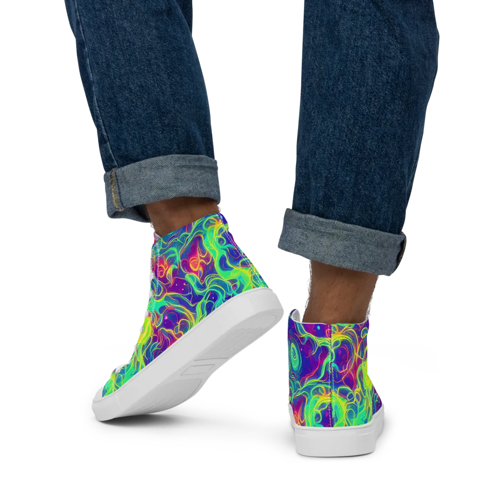 Ultraviolet Reverie on Men's High Top Canvas Shoes — Back