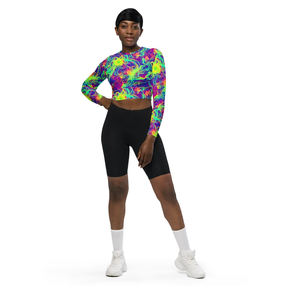 Ultraviolet Reverie on Long Sleeve Crop Top — Front