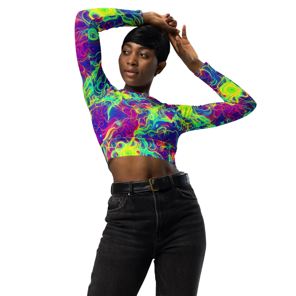Ultraviolet Reverie on Long Sleeve Crop Top — Front