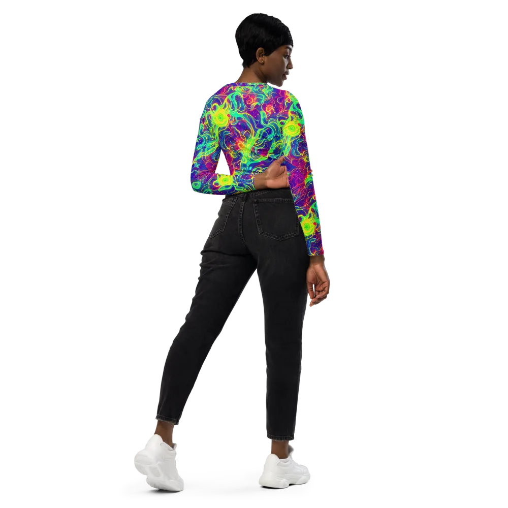Ultraviolet Reverie on Long Sleeve Crop Top — Right Back