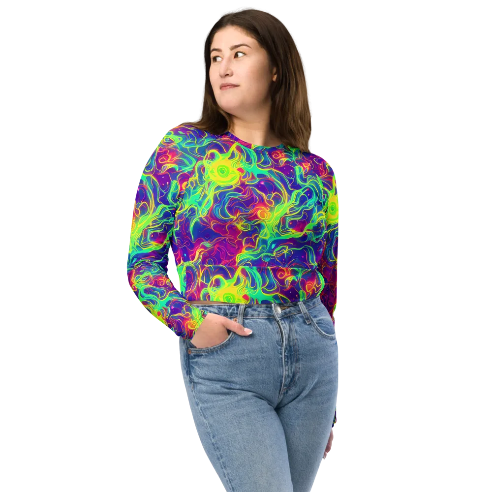 Ultraviolet Reverie on Long Sleeve Crop Top — Front