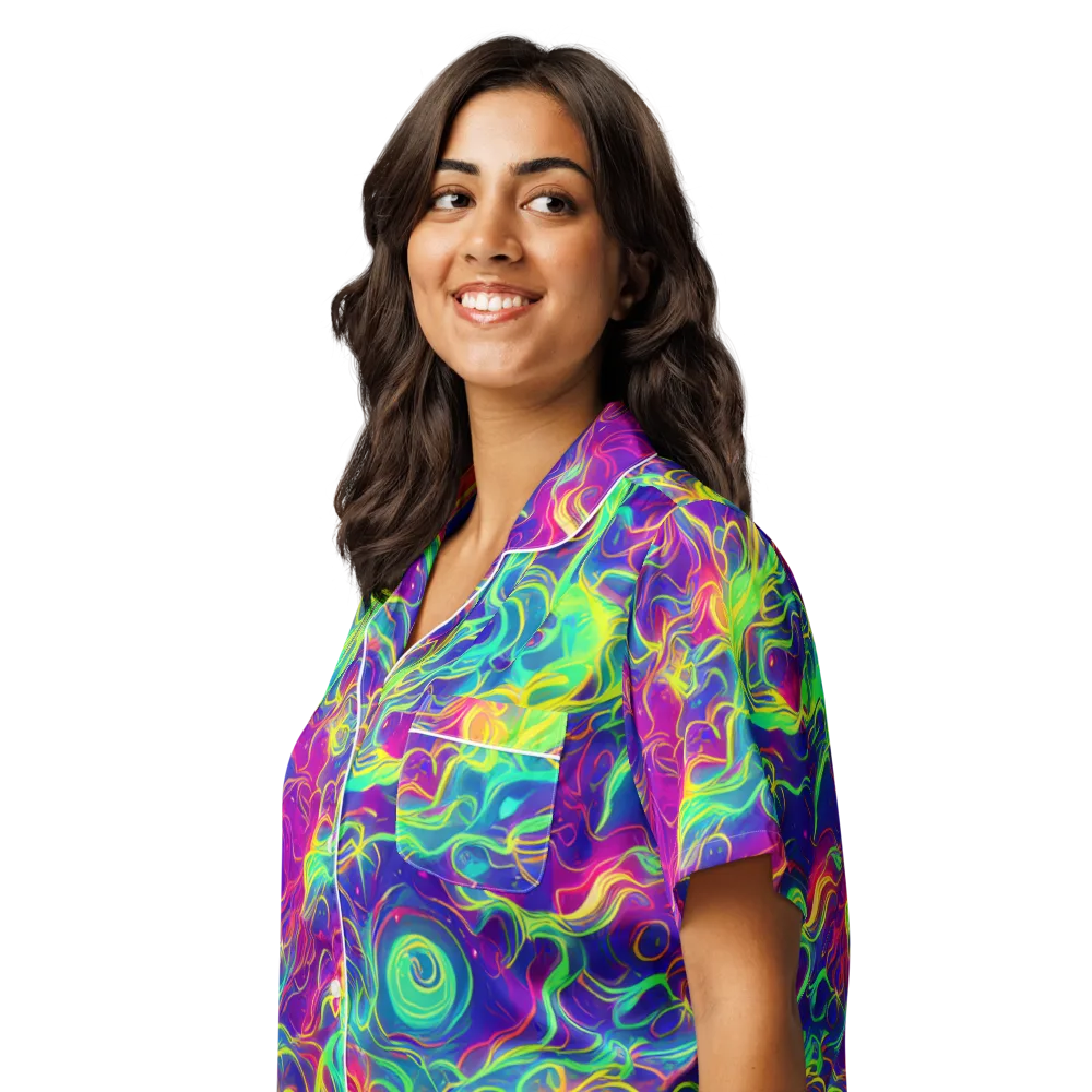 Ultraviolet Reverie on Women's Short Sleeve Pajama Top — Left Front