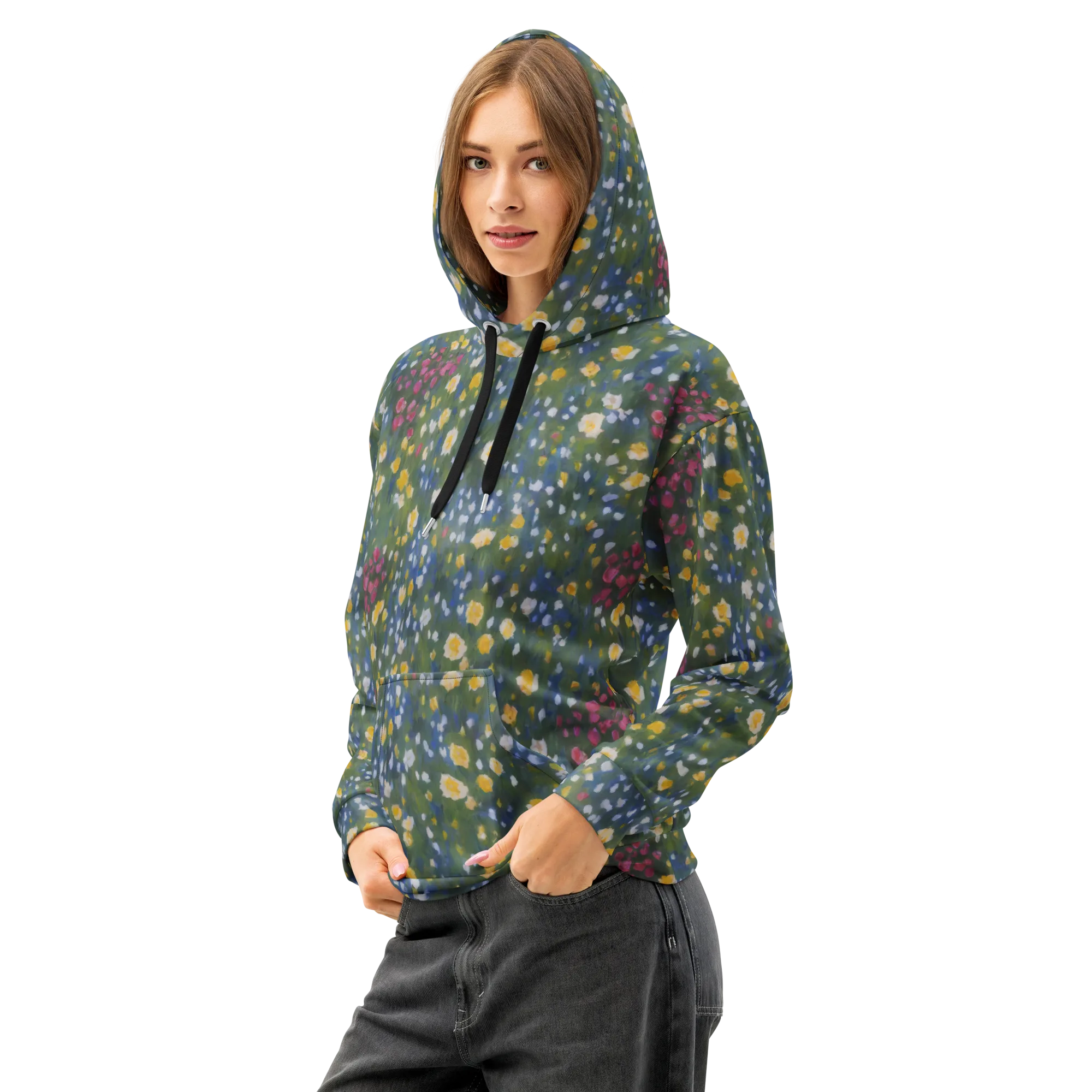 Meadow Reverie on Cotton Hoodie — Left Front