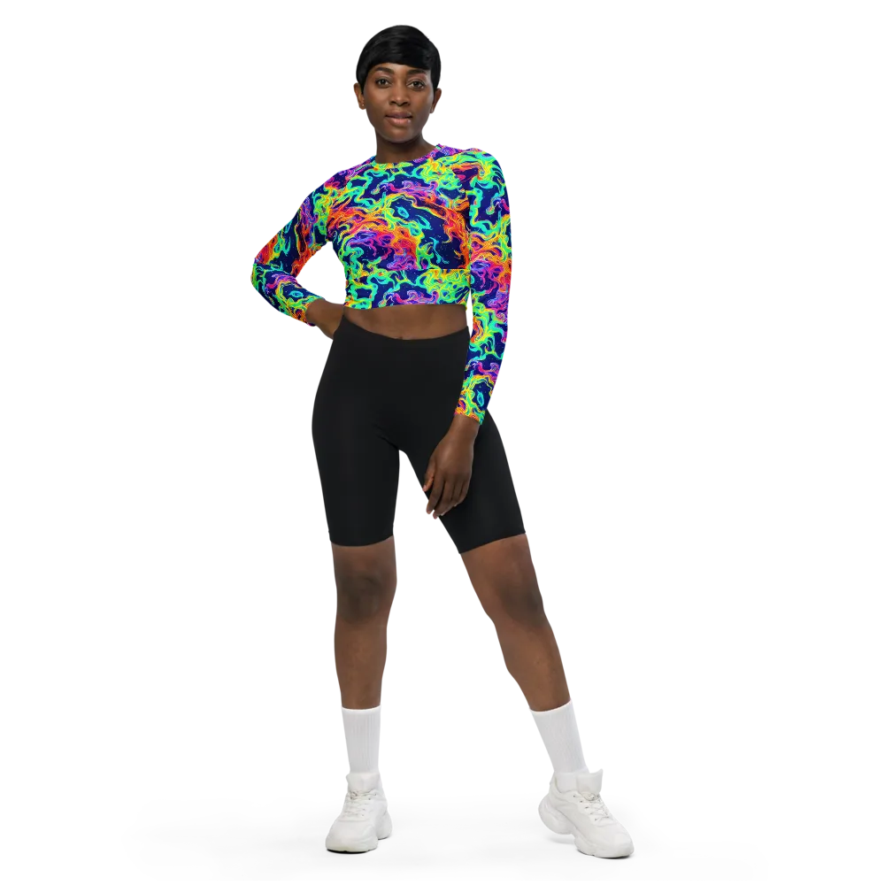 Hypercolor Whirlpool on Long Sleeve Crop Top — Front