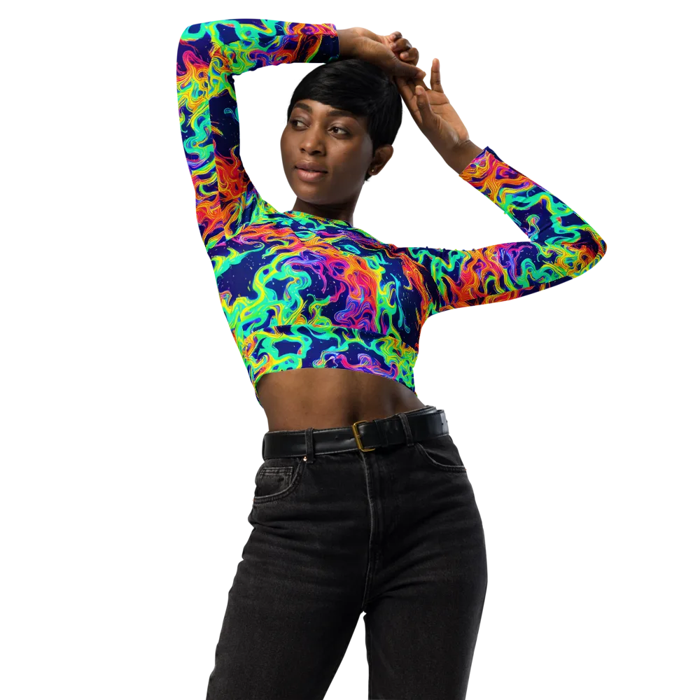 Hypercolor Whirlpool on Long Sleeve Crop Top — Front