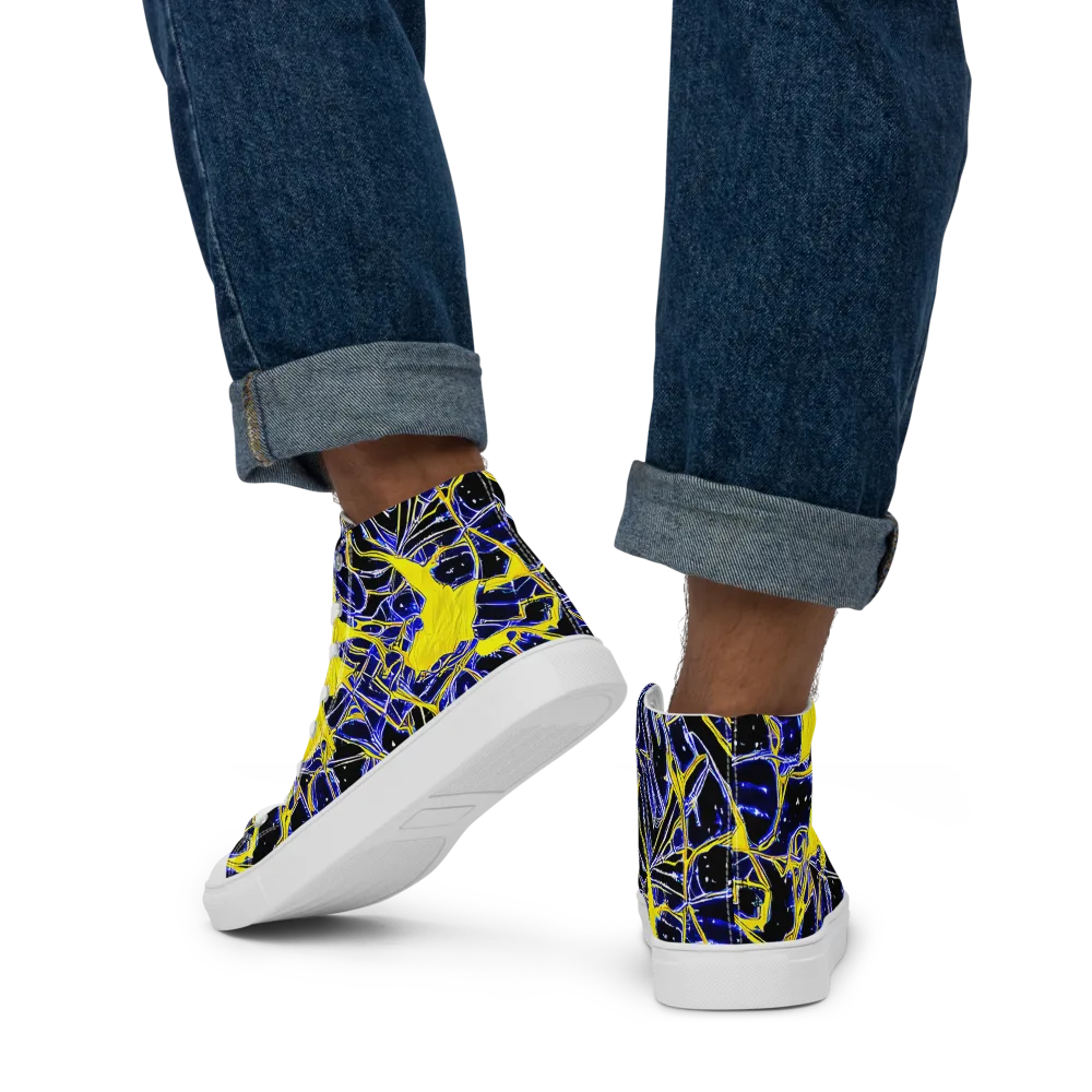 Ultramarine Shock on Men's High Top Canvas Shoes — Back