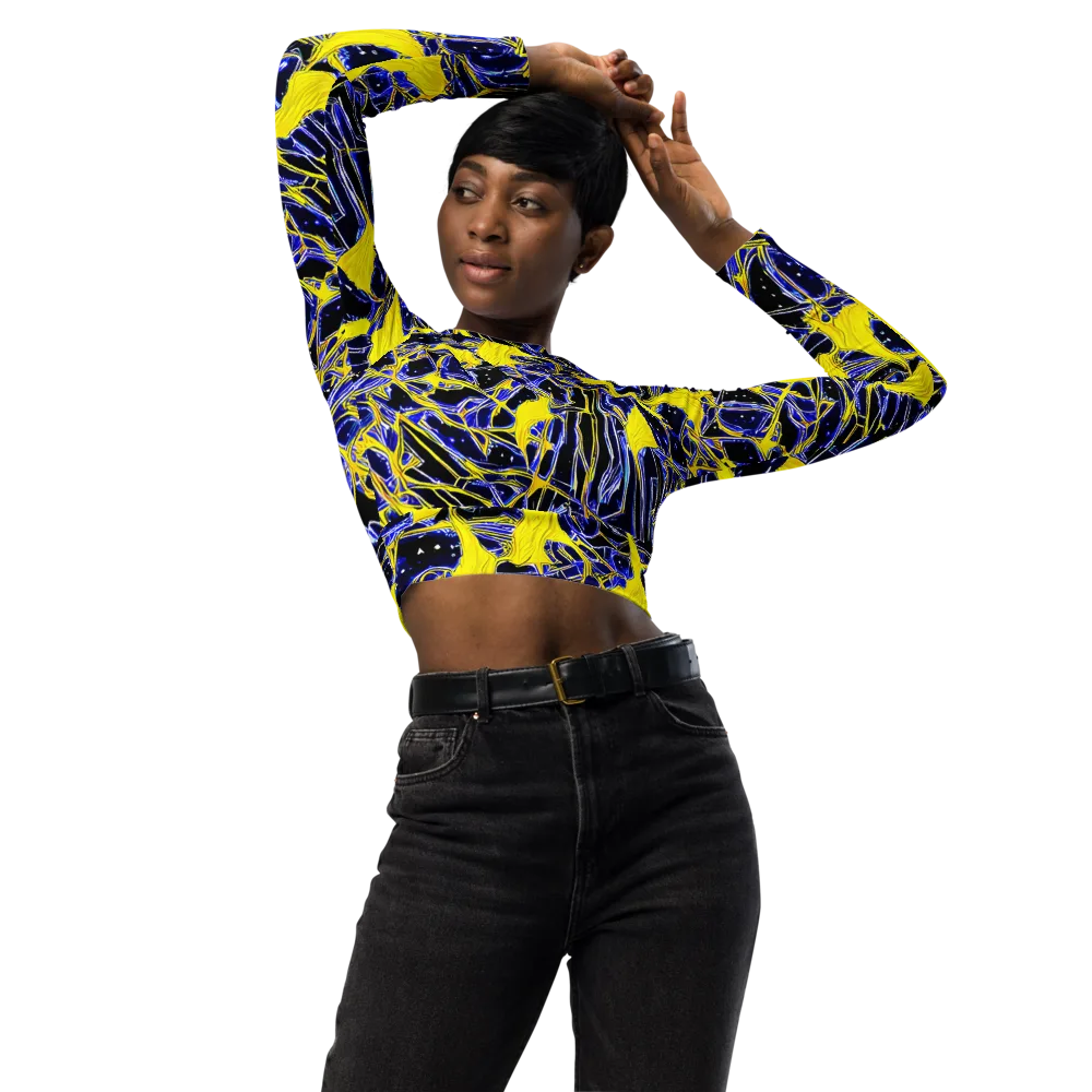 Ultramarine Shock on Long Sleeve Crop Top — Front