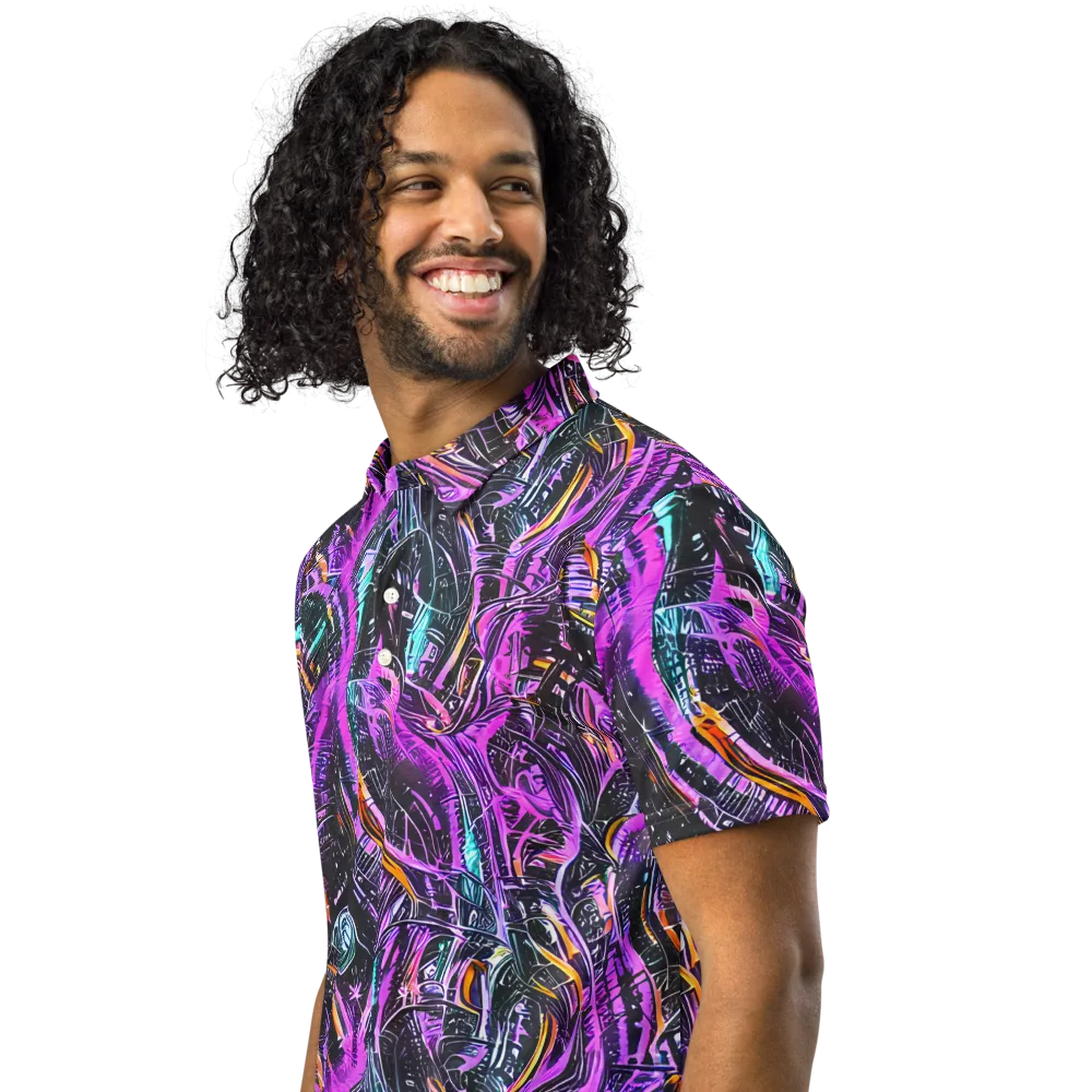 Prismatic Machine on Men's Slim Fit Polo Shirt — Left Front