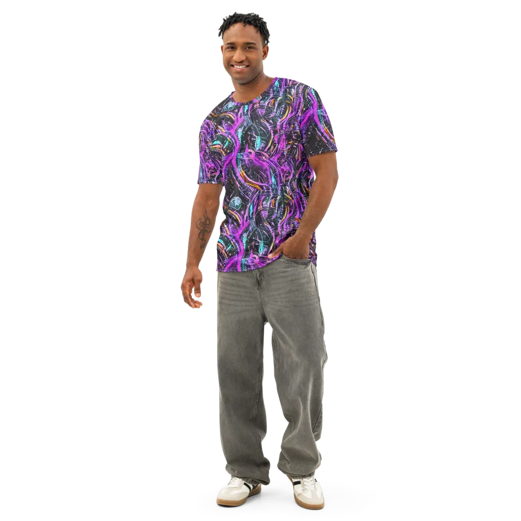 Prismatic Machine on Men's Cotton Crew Neck T-Shirt — Front