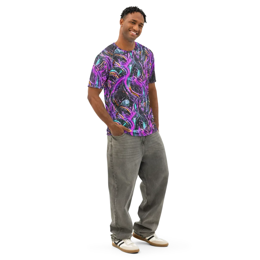 Prismatic Machine on Men's Cotton Crew Neck T-Shirt — Right Front