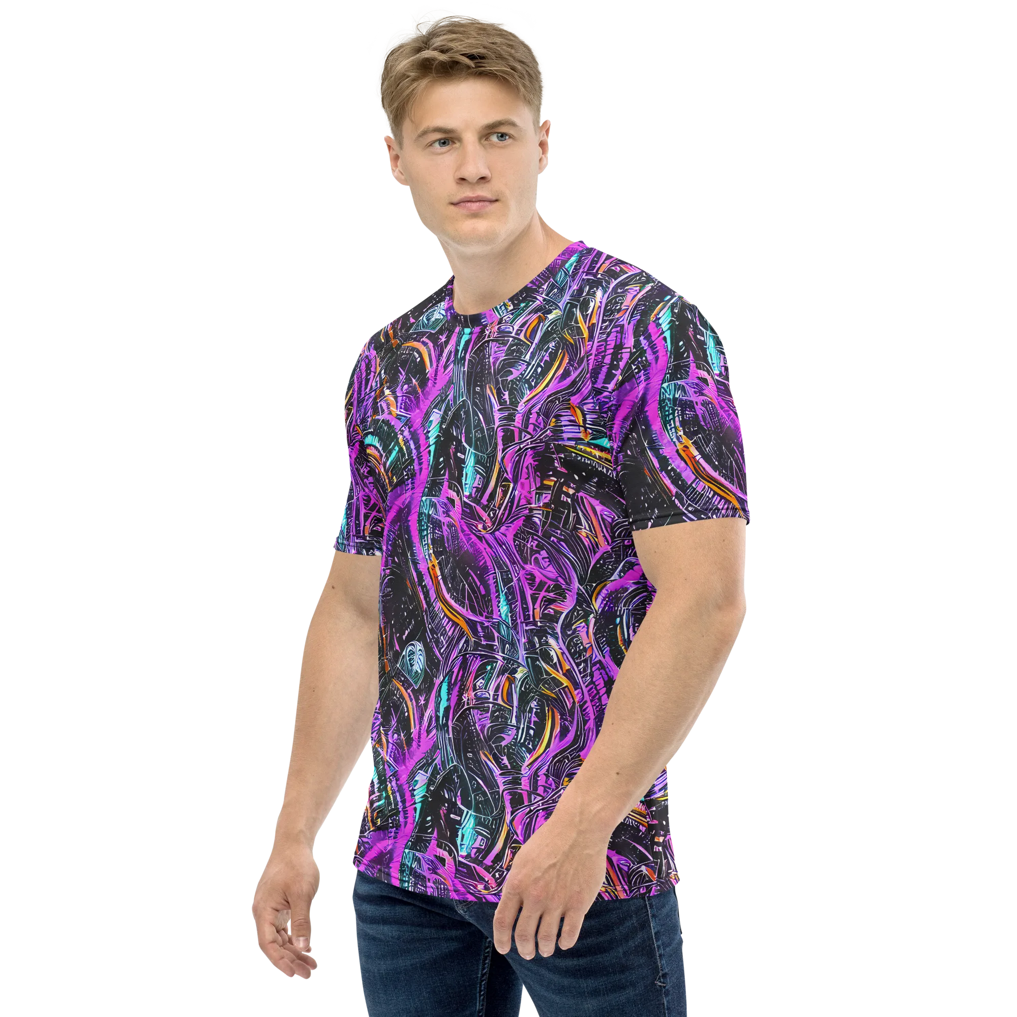 Prismatic Machine on Men's Crew Neck T-Shirt — Left