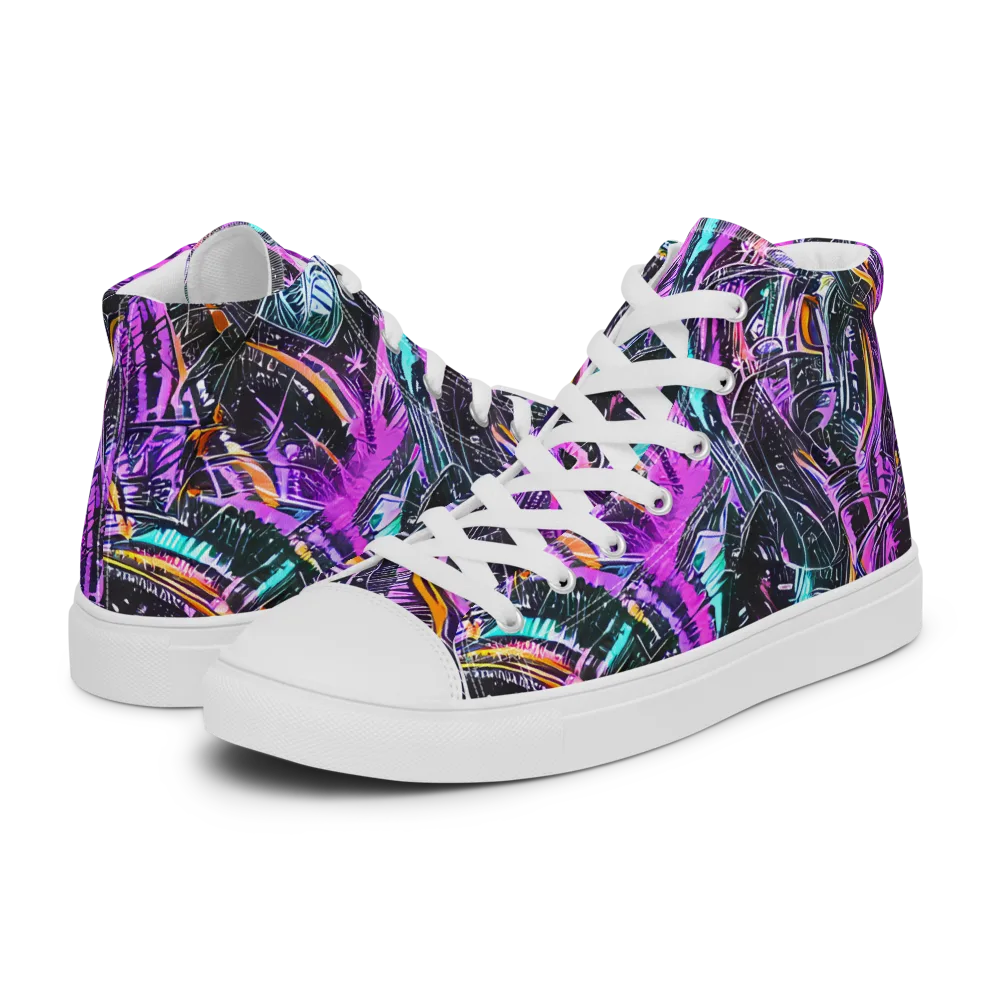 Prismatic Machine on Men's High Top Canvas Shoes — Left