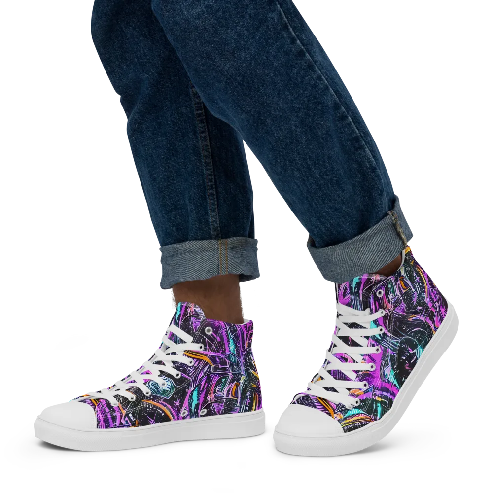 Prismatic Machine on Men's High Top Canvas Shoes — Left