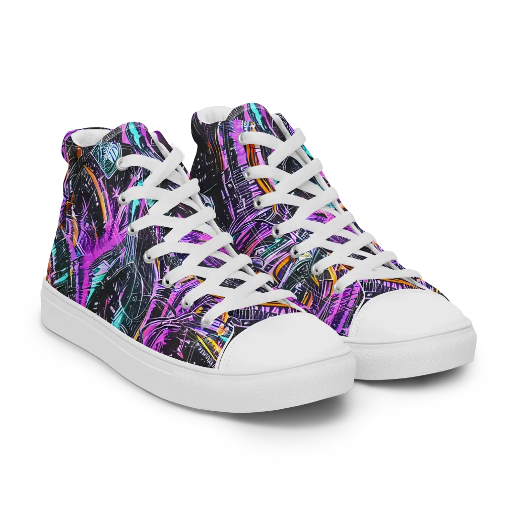 Prismatic Machine on Women's High Top Canvas Shoes — Right Front