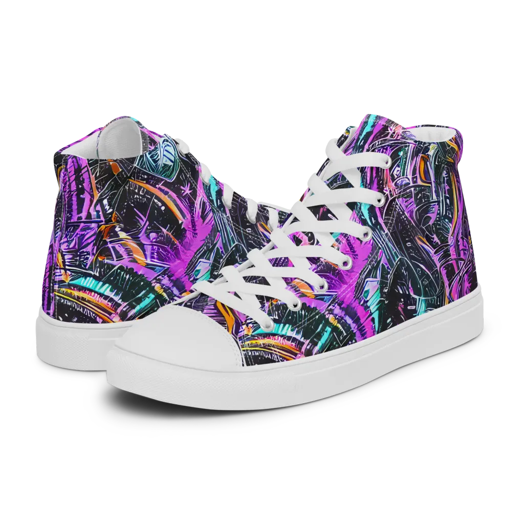 Prismatic Machine on Women's High Top Canvas Shoes — Left