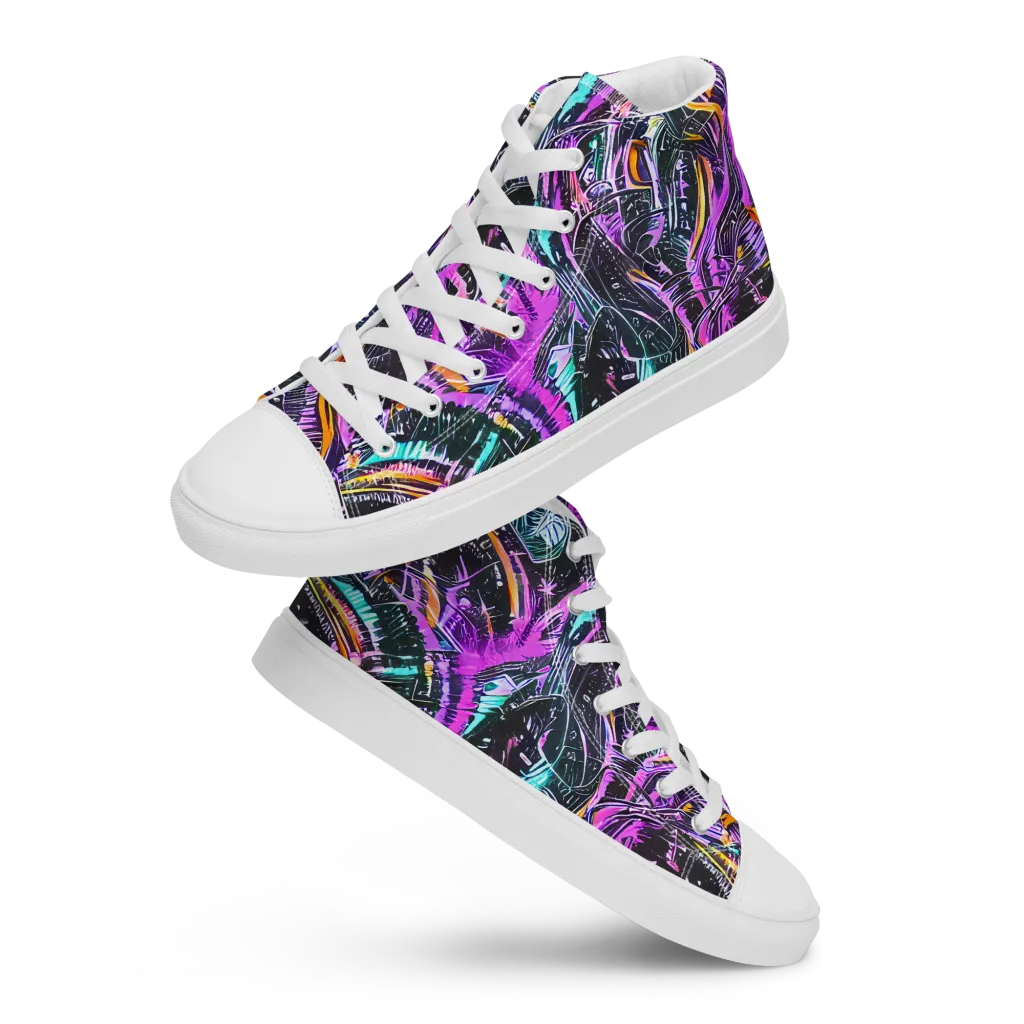 Prismatic Machine on Women's High Top Canvas Shoes — Front