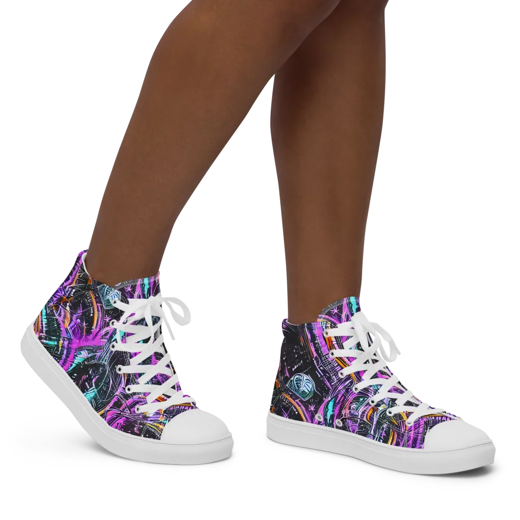Prismatic Machine on Women's High Top Canvas Shoes — Right